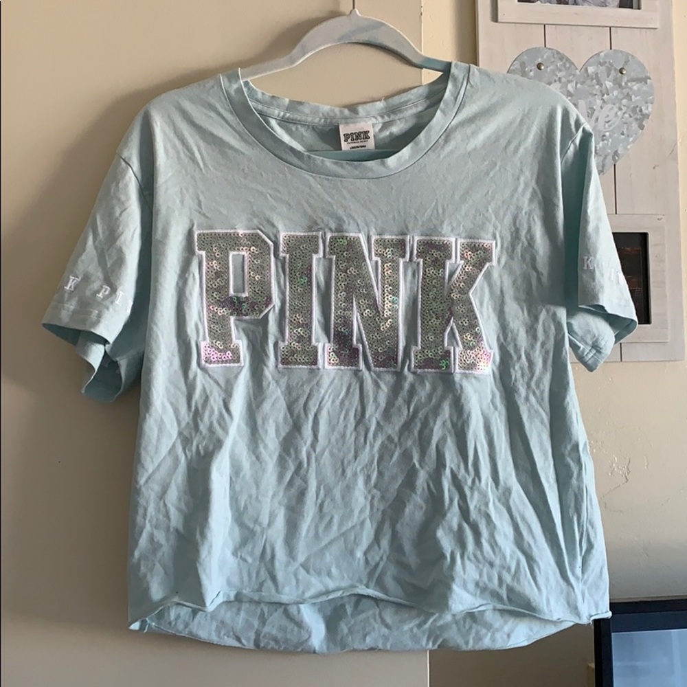 PINK baby blue t-shirt/crop top